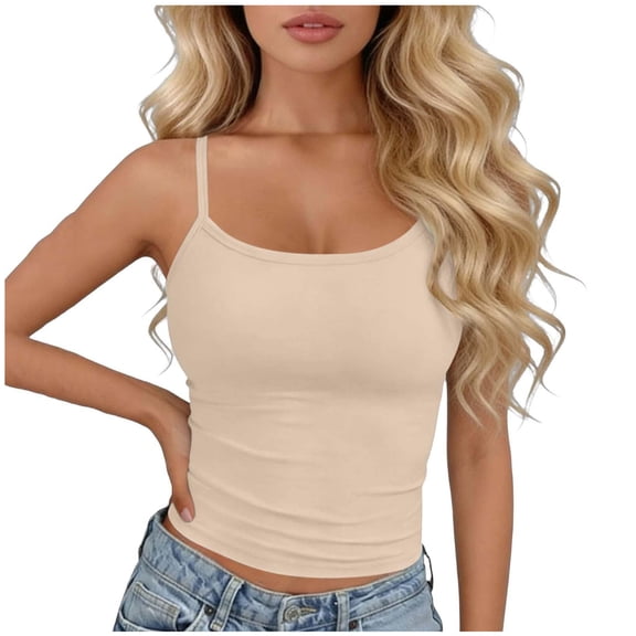 idosla Spaghetti Strap Crop Tank Tops for Women Cute Summer Camisoles for Teens Fitted Basic Layering Cami Undershirts (Beige, One Size)
