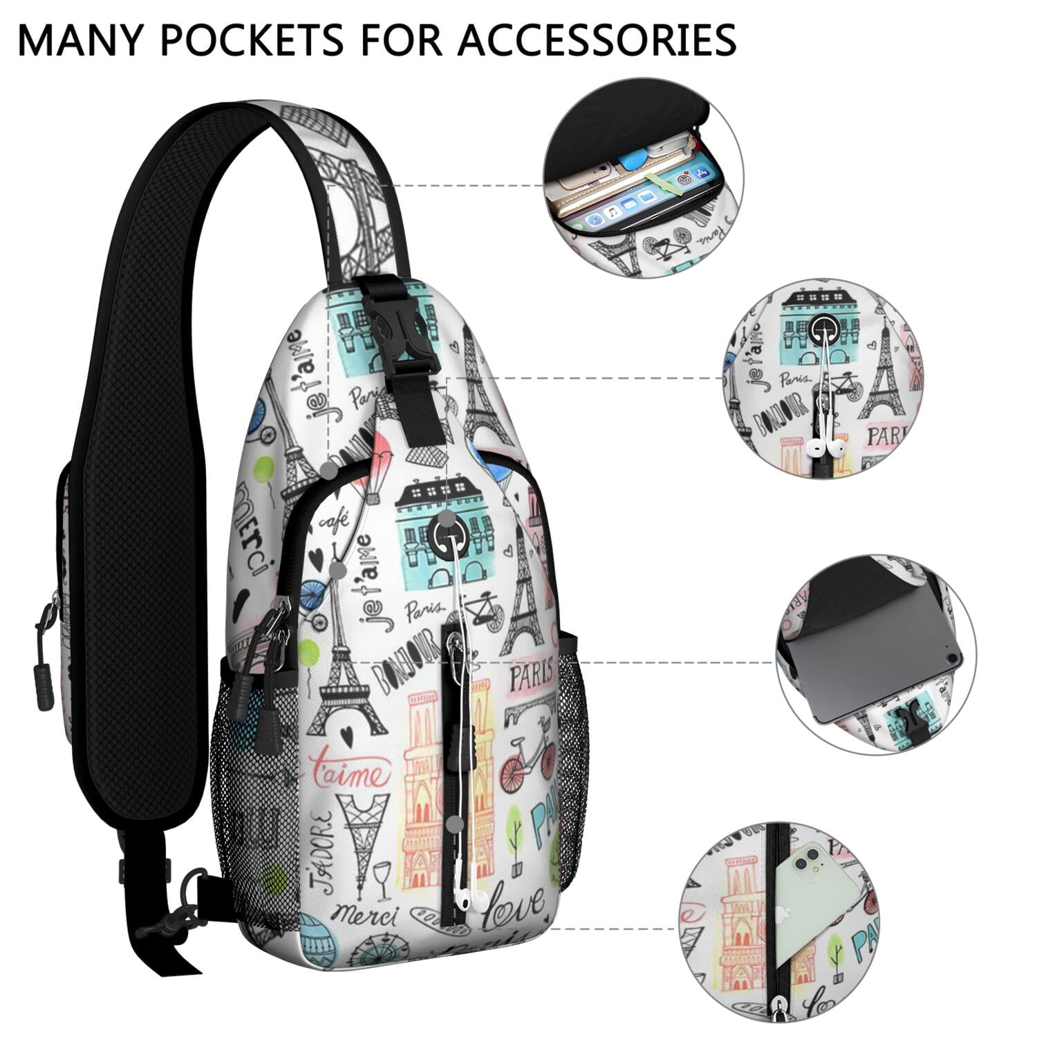 Vintage Travel Paris Sling Bag for Women, Meny Pink Adventure Flight Crossbody Backpack, Lightweight Holiday Trip Daypack