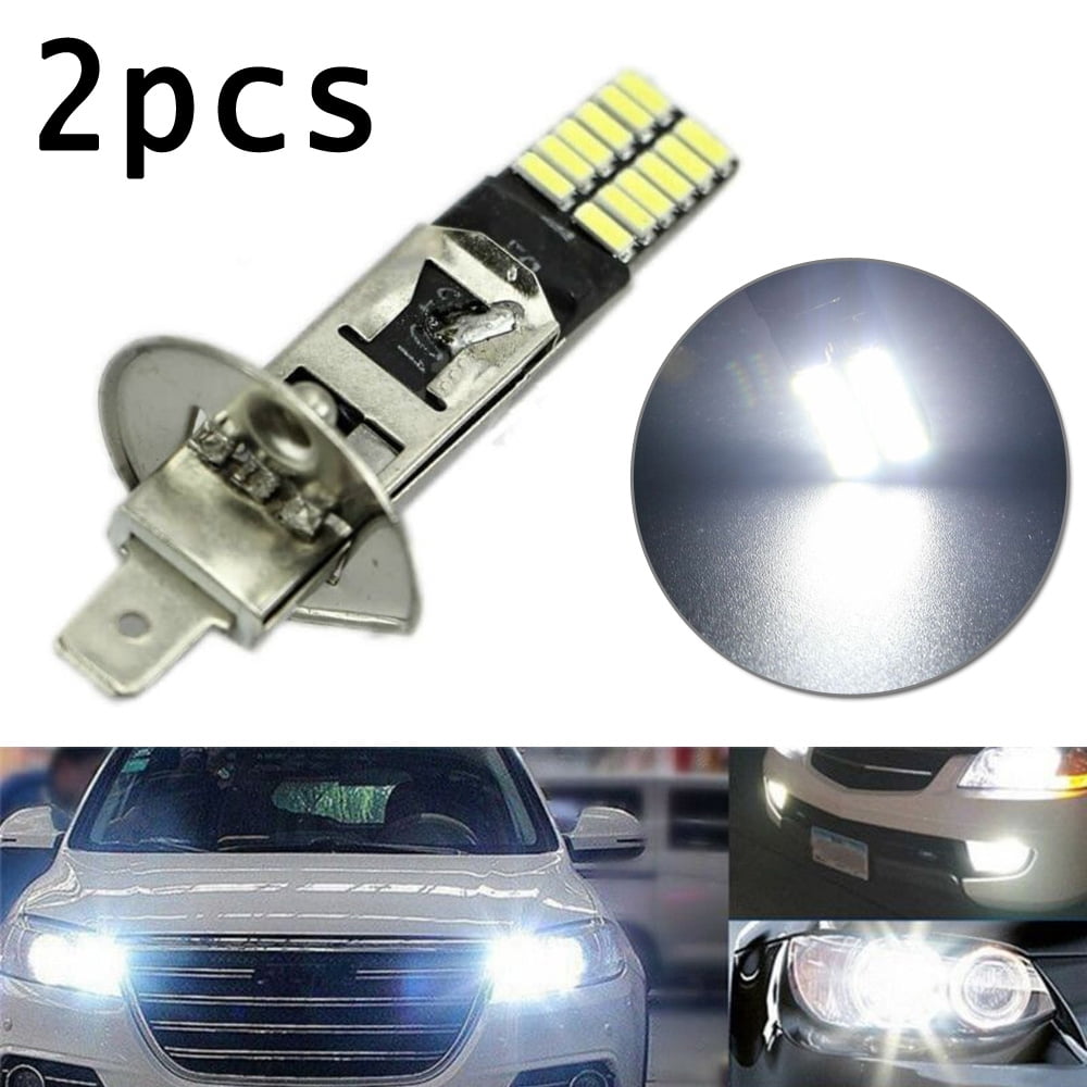 2X White H1 6500K 24-SMD 4014 LED Car Replacement Bulb For Fog Light Driving DRL