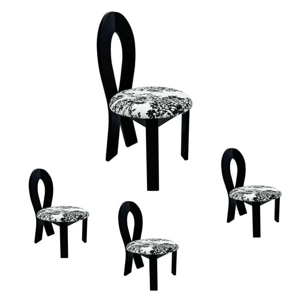 Set of 4 Dining Chairs, Key-design Home Chairs, Teddy Velvet Solid Wooden Dining Chairs with Ribbon-Cross Backrest for Kitchen & Dining Room (White)