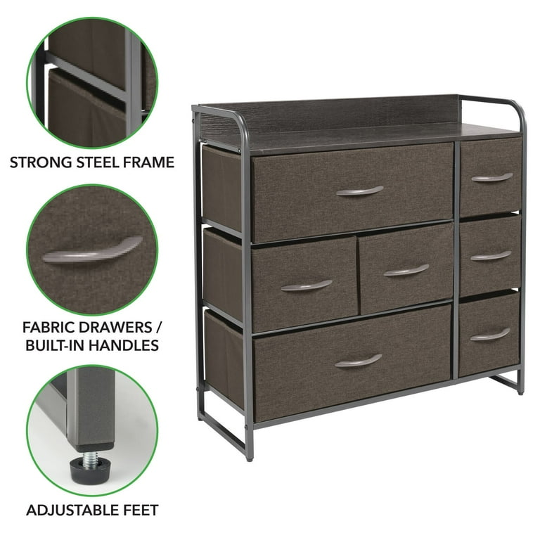  mDesign 30.9 High Steel Frame/Wood Top Storage Dresser  Furniture Unit with 7 Removable Fabric Drawers - Large Bureau Organizer for  Bedroom, Living Room, Closet - Multi-Color/Espresso Brown