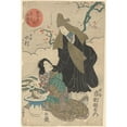 thumbnail image 3 of Utagawa Kuniyoshi 13x18 Black Modern Framed Museum Art Print Titled - Snow Scene in December; Girl and Woman with Olive Green Hood and Fan (19th Century), 3 of 5