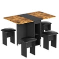 thumbnail image 4 of furlinkhm Folding Dining Table Set for 4, Dinner Table with 4 Leather Chairs and Shelves, Space Saving Foldable Dining Table with 6 Wheels, Kitchen Table Set for Small Spaces (Brown+Black), 4 of 8