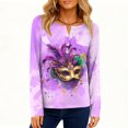thumbnail image 6 of Mardi Gras Shirts Womens Sequins Feathers Print Crew Neck Graphic Tee Glitter Long Sleeve Party T Shirts Light Purple L, 6 of 6