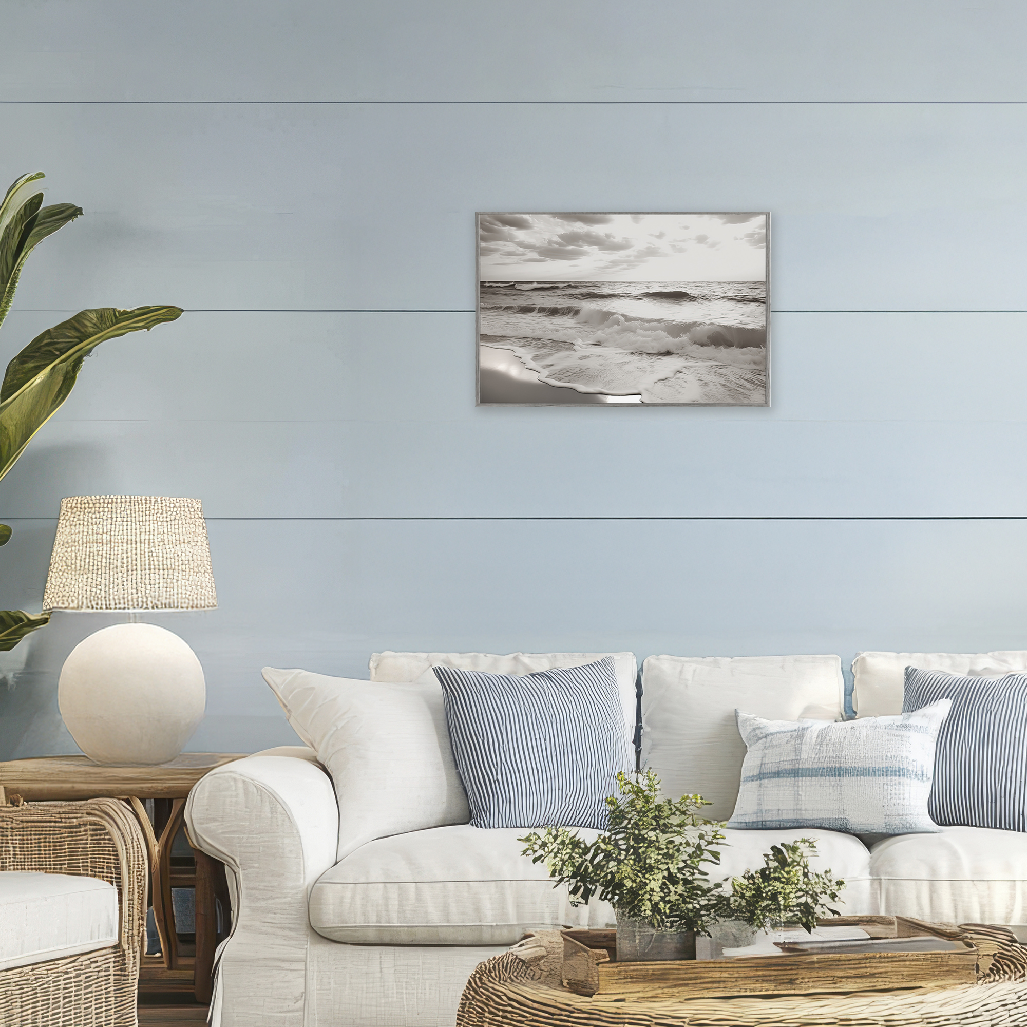 Beach View Reverie Gray Framed Giclee Art, design by Decent Exposures