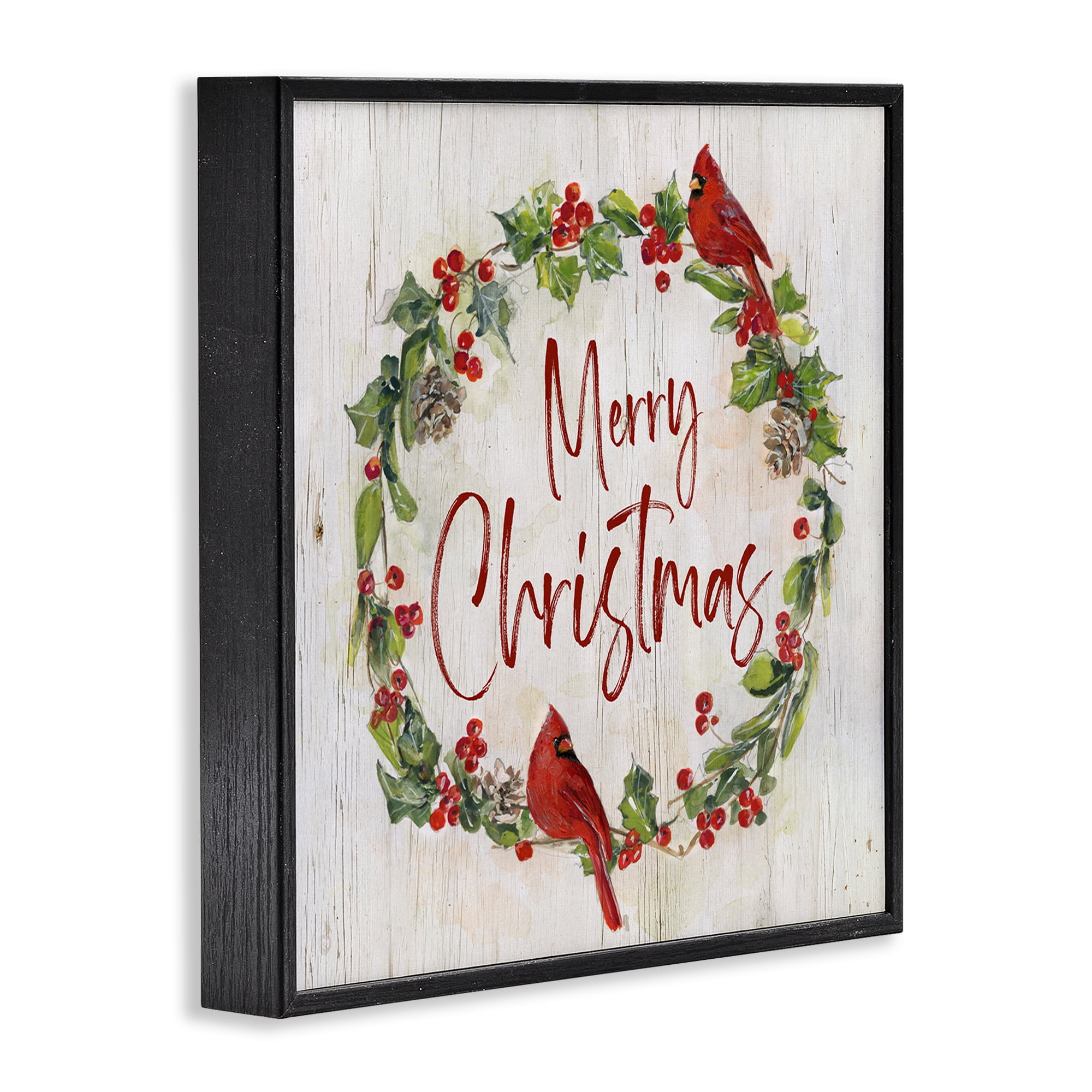 Stupell Industries Christmas Seasonal Wreath Holiday Painting Black Framed Art Prints Wall Art, 24 x 24