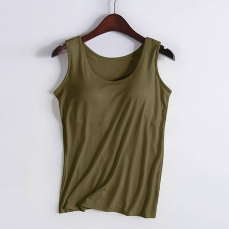 Green Women s Tanks  Women S Fashionable Casual Padded Tank Top Without Wire Bra Cup Integrated Tank Top Suspenders Women s Tanks & Camis S