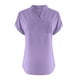 thumbnail image 4 of Ploknplq Linen Shirts for Women,Linen Button Down Shirt Women,Womens Linen Tops,Fashion Casual V Neck Short Sleeve Top T Shirt,Elbow Length Tee Shirts for Women,Gauze Shirts for Women Purple S, 4 of 5