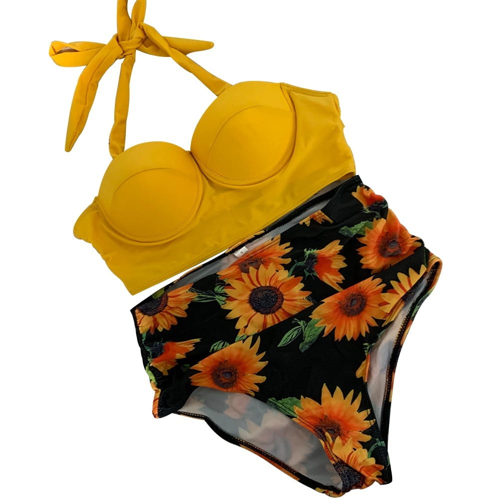 high waisted sunflower swimsuit