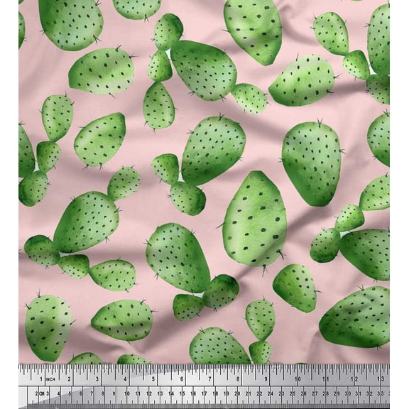 Soimoi Pink Rayon Fabric Cactus Tree Decor Fabric Printed Yard 56 Inch Wide