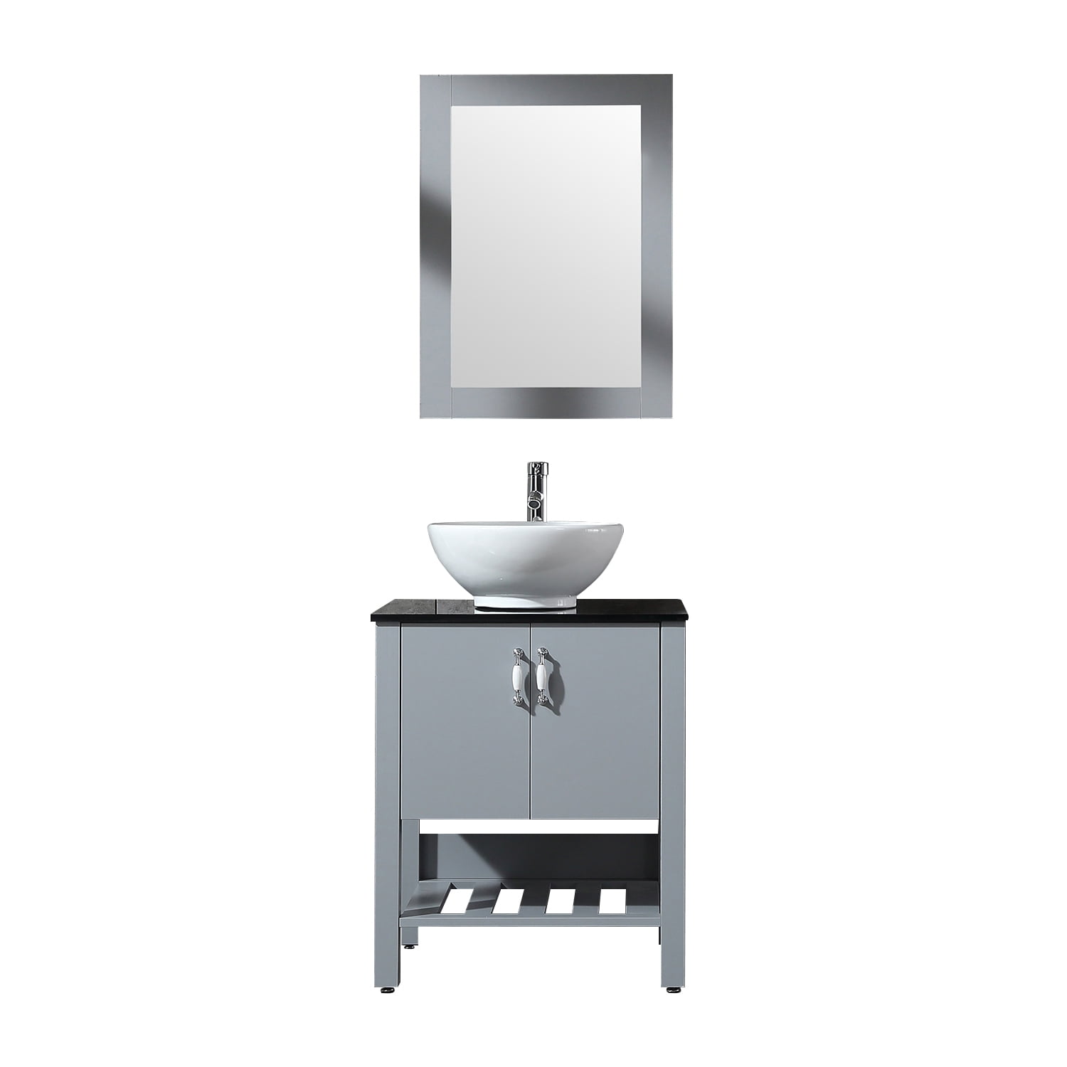 Wonline 25 Bathroom Vanity Cabinet W Mirror Glass Countertop Modern Gray Large Capacity Walmart Com Walmart Com