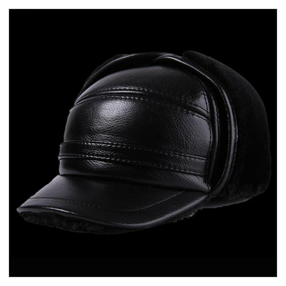 Winter Bomber Hat Men Russian Brown Leather Ushanka Cap With Ear Flaps Fu-r Warm Genuine Cow Leather Baseball Cap ,Classic Design