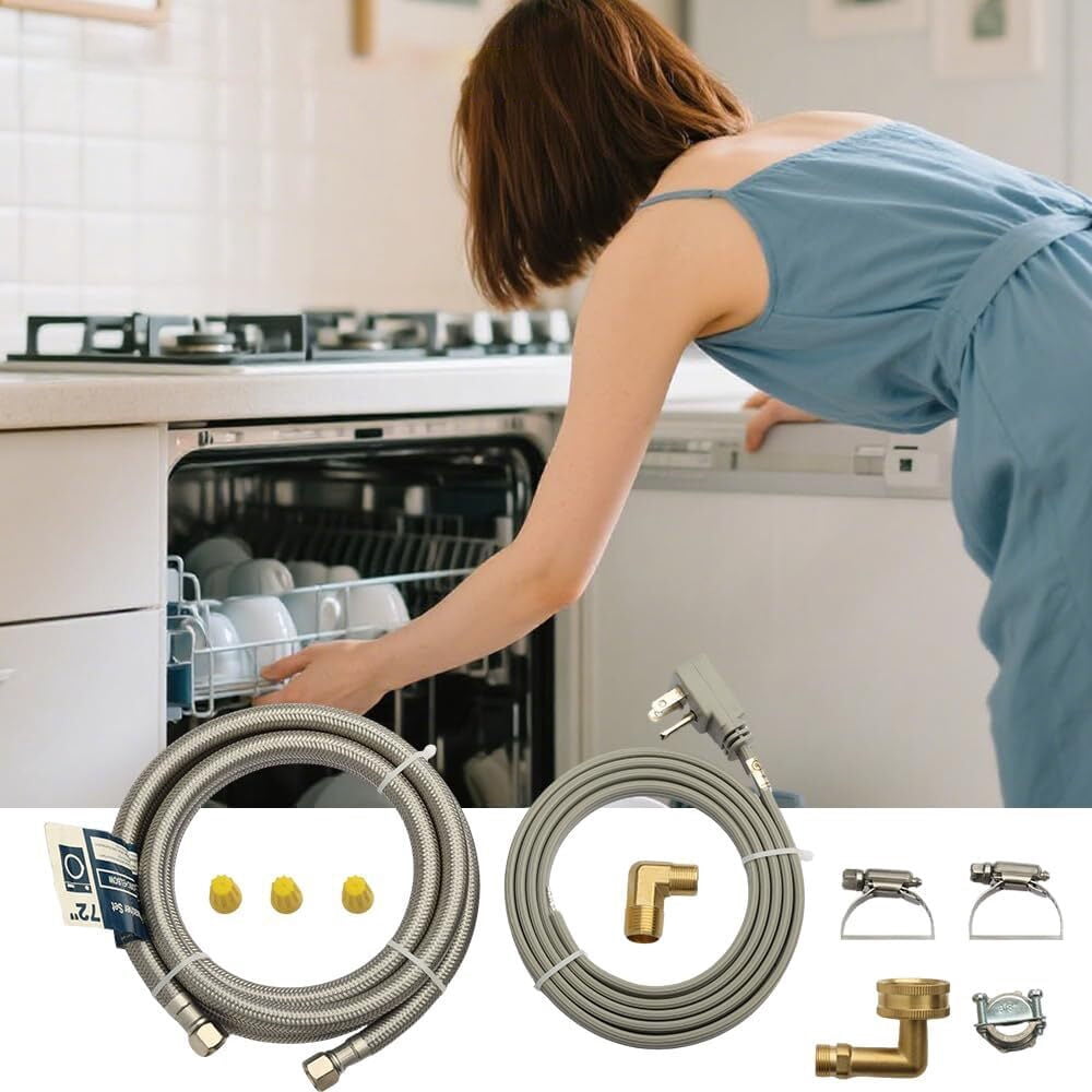 Krydros 6-ft. Braided Stainless Steel Dishwasher Installation Kit with 3/8-in. Compression Hose, Power Cord, and Adapters