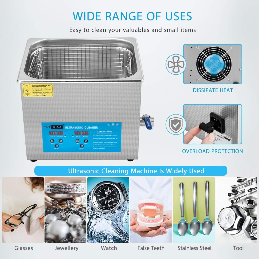SPECSTAR Professional 10L Portable Touch Controllable Electric Ultrasonic Cleaner Machine with Digital Timer and Heater for Parts Jewelry Watch Coin Glass Circuit Board