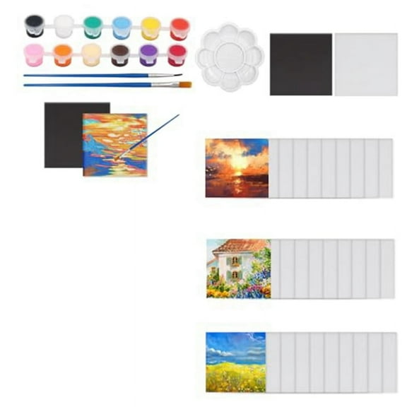 30 Pcs 2.6 Inch Mini Magnetic Canvas Panel, Magnetic Painting Canvas Panel with Painting Set Square