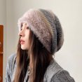 thumbnail image 2 of Diufon Women's Winter Knitted Hat Striped Fleece Thickened Warm Windproof Hats Ladies Plush Outdoor Ski Cap, 2 of 7