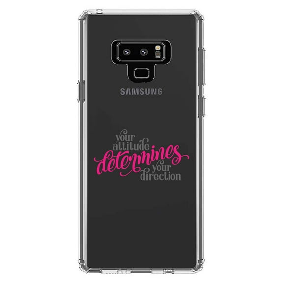 DistinctInk Clear Shockproof Hybrid Case for Samsung Galaxy Note 9 - TPU Bumper Acrylic Back Tempered Glass Screen Protector - Your Attitude Determines Your Direction