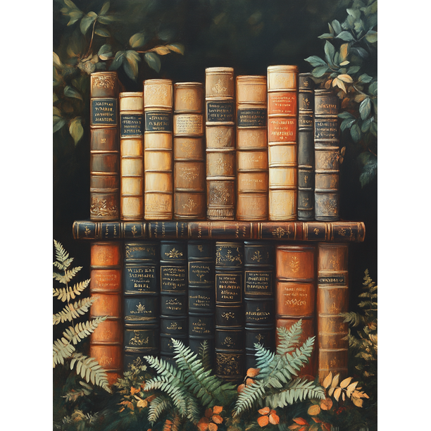 Qisvanset Framed Canvas Wall Art 12x16 Inch Dark Academia Vintage Book Fern Forest Art