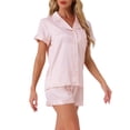 thumbnail image 4 of Conjuntos de pijama para mujer INSPIRE CHIC de manga corta con botones y pantalones cortos, conjuntos de lounge L rosas, 4 of 5