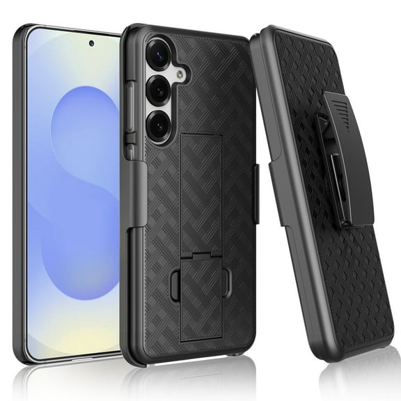 For Samsung Galaxy S24 FE Case, Samsung Galaxy S24 FE Belt Clip Holster Case Shell Combo with Kickstand, Heavy Duty Shockproof Full Body Protective Rugged Phone Cover for Galaxy S24 FE - Black