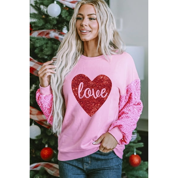 Redhotype Glitz Heart Design Sequin Long Sleeves Casual Sweater for Women