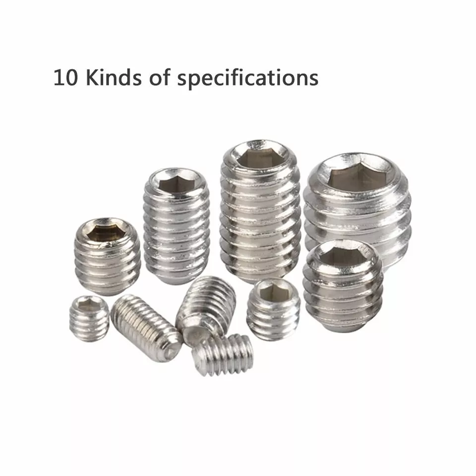 CIRCLE- 200Pcs Hex Socket Set Screws With Cone Piont Assortment Kit M3/4/5/6/8 Stainless