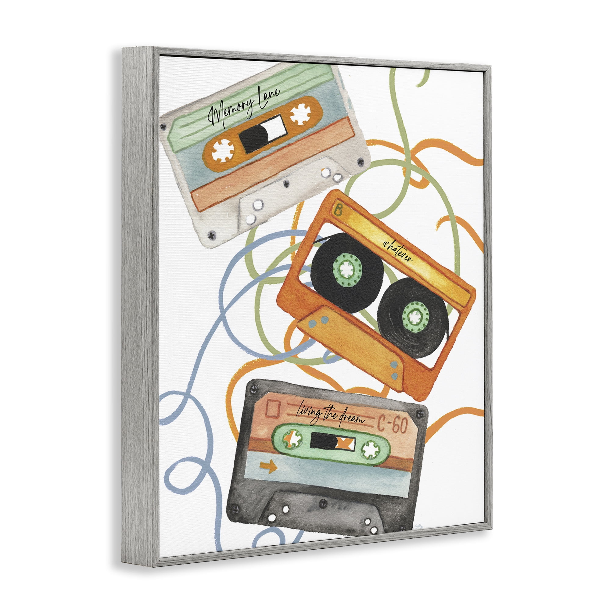 Stupell Industries Cassette Mix Tapes Trio Gray Framed Giclee Art, design by Elizabeth Medley