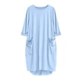 thumbnail image 4 of Oversized Baggy Midi Dress for Women Crew Neck Casual Loose Summer Dress with Pockets Basic Ladies Gown Knee Length Sundress, 4 of 5
