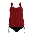 thumbnail image 4 of Ecqkame Tankini Swimsuit for Women Solid Color Two Piece Bathing Suit Crew Neck Conservative Swim Suits with Briefs 03-Wine XL, 4 of 4