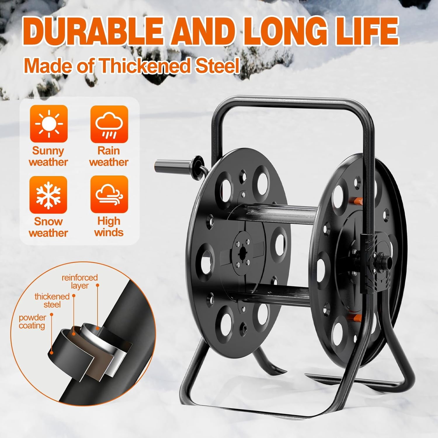 SPECILITE Metal Garden Hose Reel, UV Resistance Outdoor Floor Water Pipe Holder, Holds 100-150ft of Hose , for Outside, Irrigation, Cleaning