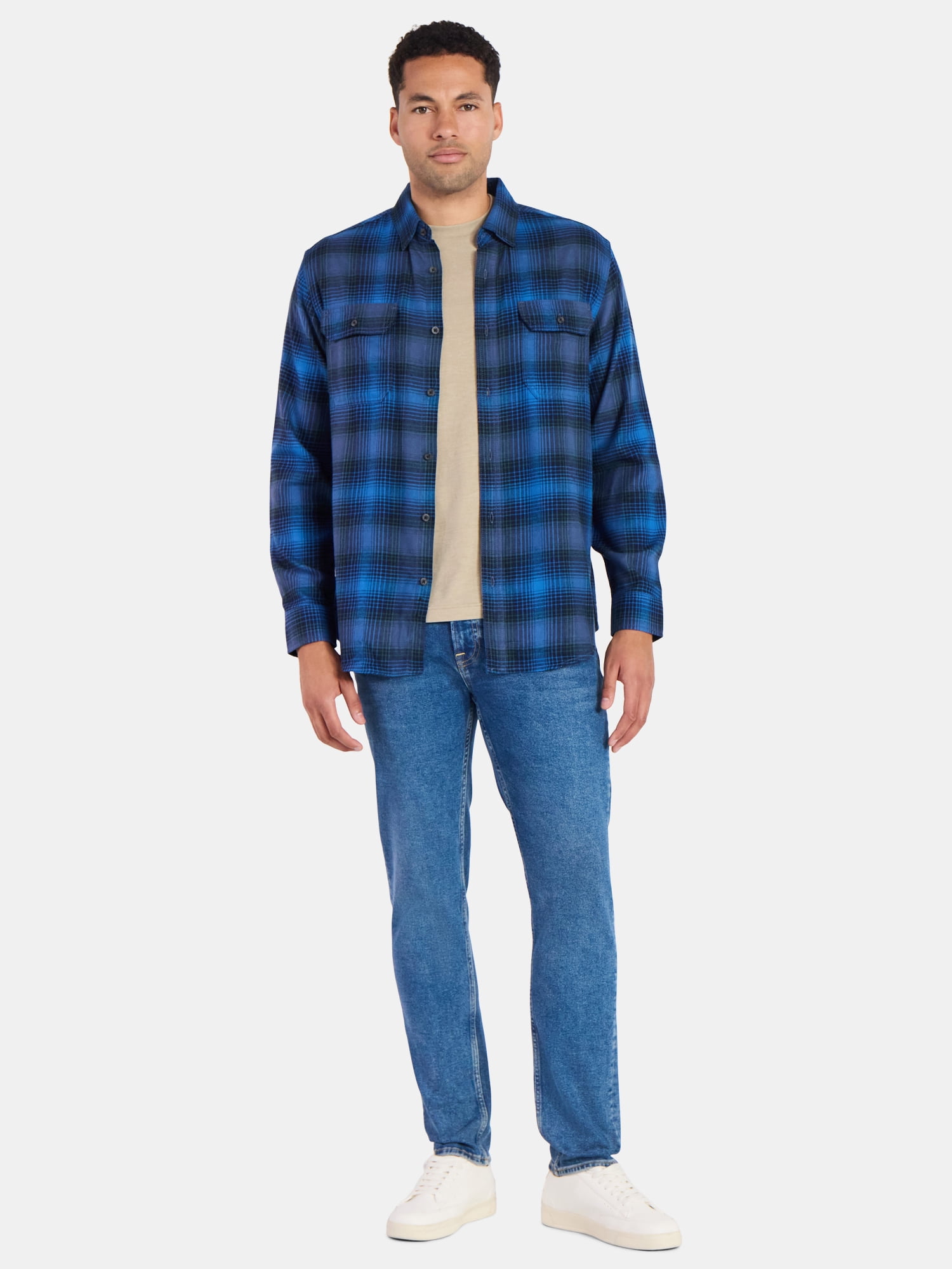 George Men's & Big Men's Relaxed Fit Double Pocket Flannel Shirt, Sizes XS-3XLT