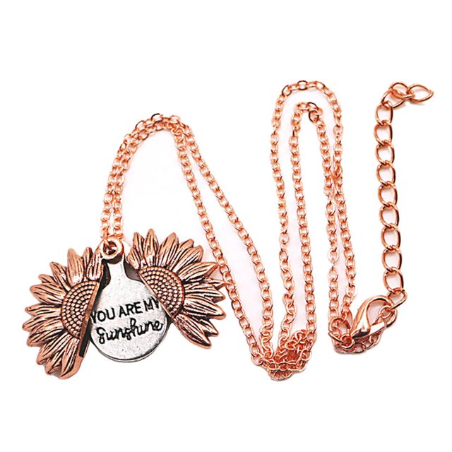 Collar de Medallón de Flor de terre para Mujer Collar de Cadena de Apertura Grabada , oro and rosa Yuyangstore Collar de apertura de girasol