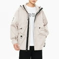 thumbnail image 2 of Windbreaker Jackets for Men Casual Solid Multi Pocket Hooded Zipper Keep Warm Long Sleeve Men's Windbreakers Beige 4XL, 2 of 8