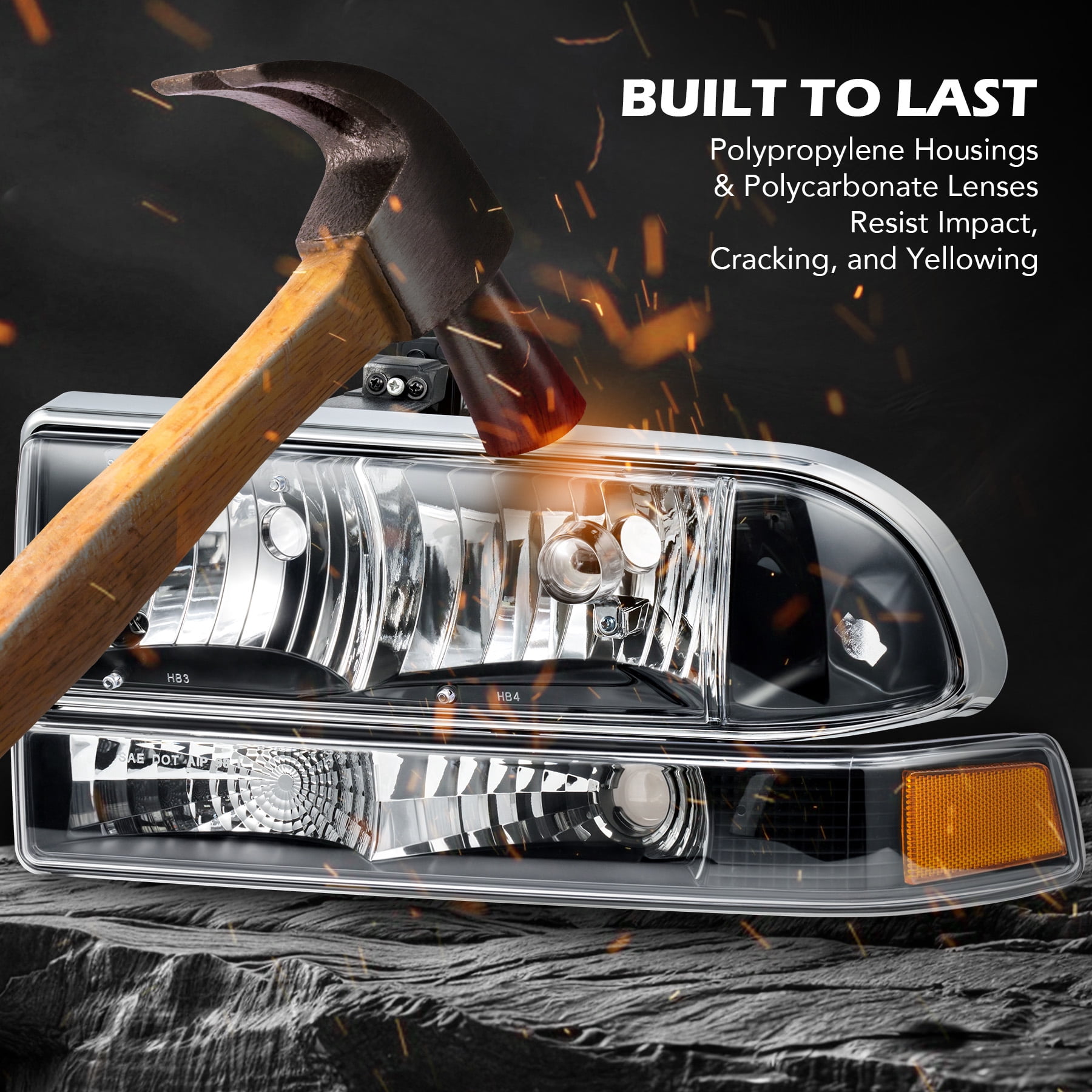 Headlights Bumper Lamps for 1998-2004 Chevy S10 Blazer L & R Replacement Black