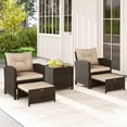 thumbnail image 4 of Costway 5 PCS Patio Rattan Furniture with 2 Wicker Ottomans & Tempered Glass Coffee Table Mix Brown + Beige, 4 of 10