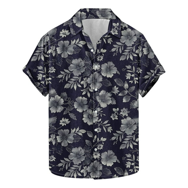Blusa y camisa de manga corta con cuello vuelto para hombre, moda de verano, estampado floral, camisa de manga corta con solapa, blusa para hombre