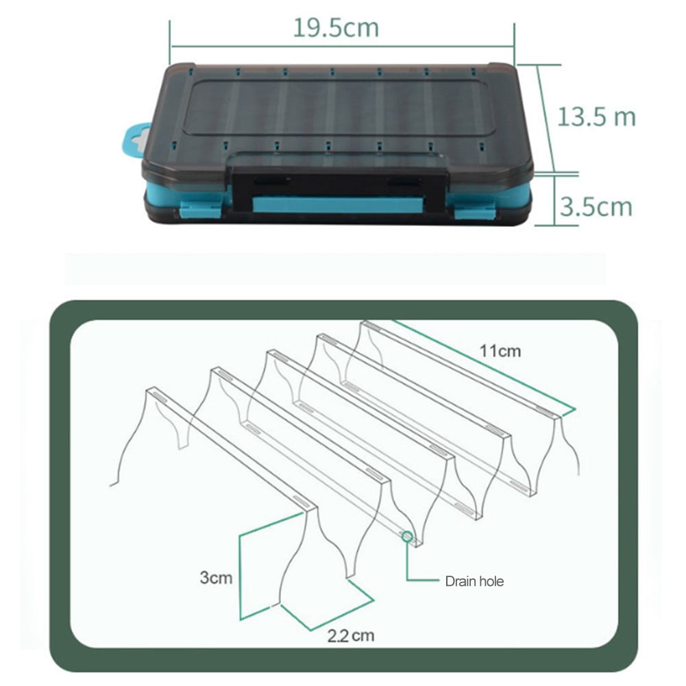 PASILI 2Pcs Double Sided Fishing Tackle Boxes 14 Compartments Lures Organizer A Handle