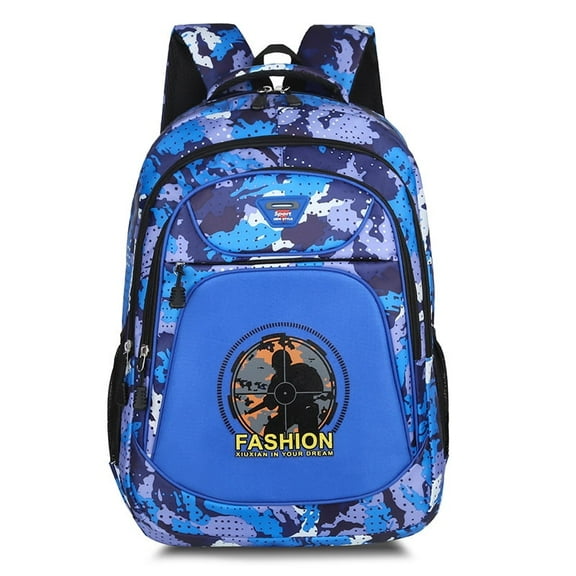 18 In Waterproof Camouflage Backpack,Camo Tactical Boys Girls Bookbag For Hiking Climbing Camping Outdoor Travel-Blue