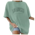 thumbnail image 2 of Women Oversized Tshirt Oversized T Shirts V Neck Striped Tees Summer Half Sleeve Comfy Cozy Tunic Tops Plus Size Tops for Women Light Green M, 2 of 5