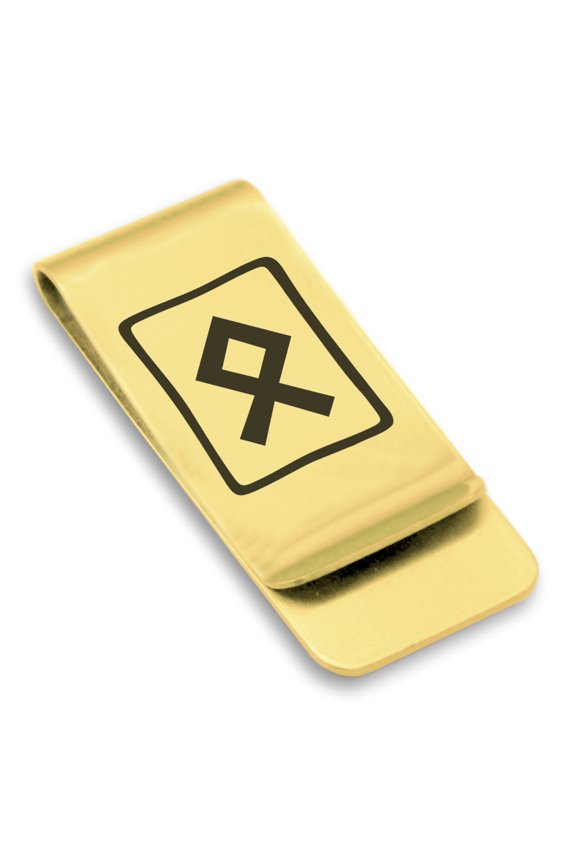 Stainless Steel Elder Futhark Othala Rune Classic Slim Money Clip Credit Card Holder