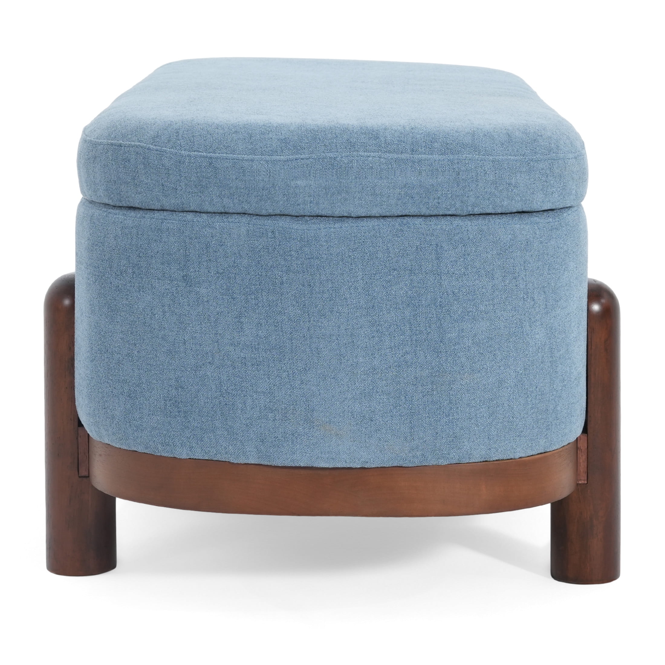 Christopher Knight Home Upholstered Oval Storage Ottoman Bench with Solid Wood Frame, Blue+Brown