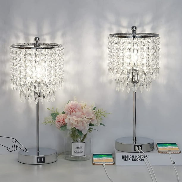 Crystal Touch Control Table Lamp with 2 USB Charging Ports Boncoo 3Way