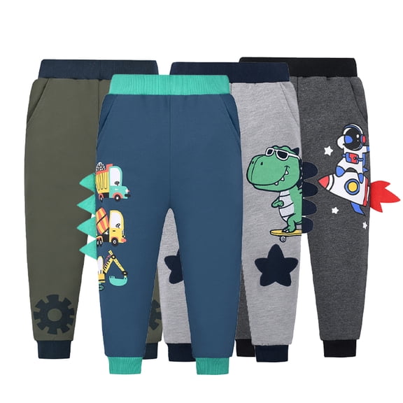 FLMEI Little Boys Jogger Pants Kids Toddler Boys Elastic Waist Cotton Casual Sweatpants Cute Cartoon Active Trousersfor 2-7T