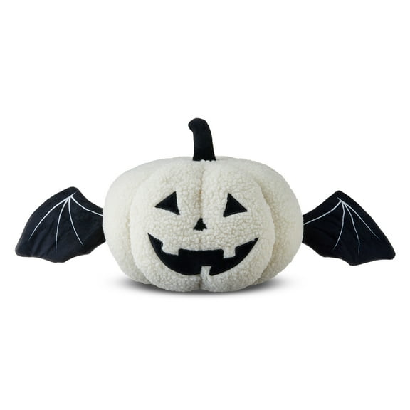 Fabric Jack-o'-Lantern with Bat Wings Tabletop Decor, Black & White, 8.5", Fall by Way To Celebrate