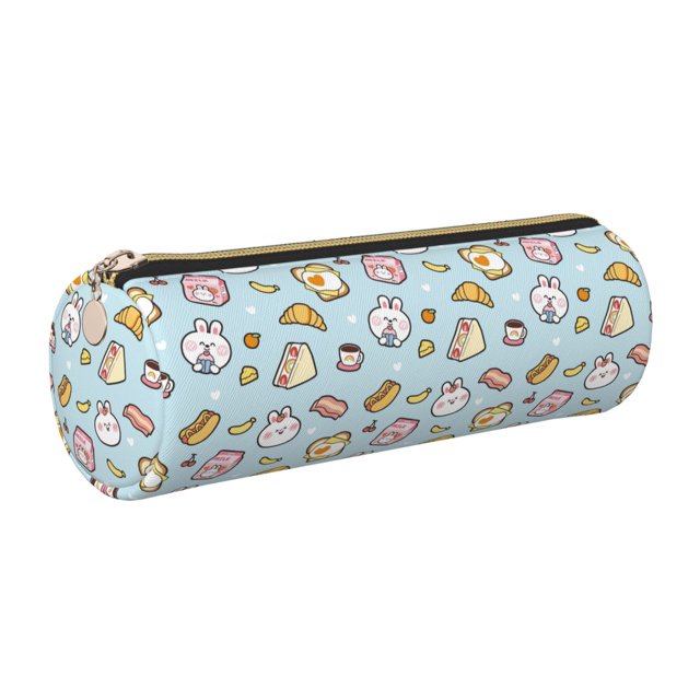 Disketp Rabbit Burger Coffee Estuche Organizador de Lápices de Cuero, Estuche de Oficina con Cremallera para Bolígrafo y Lápiz