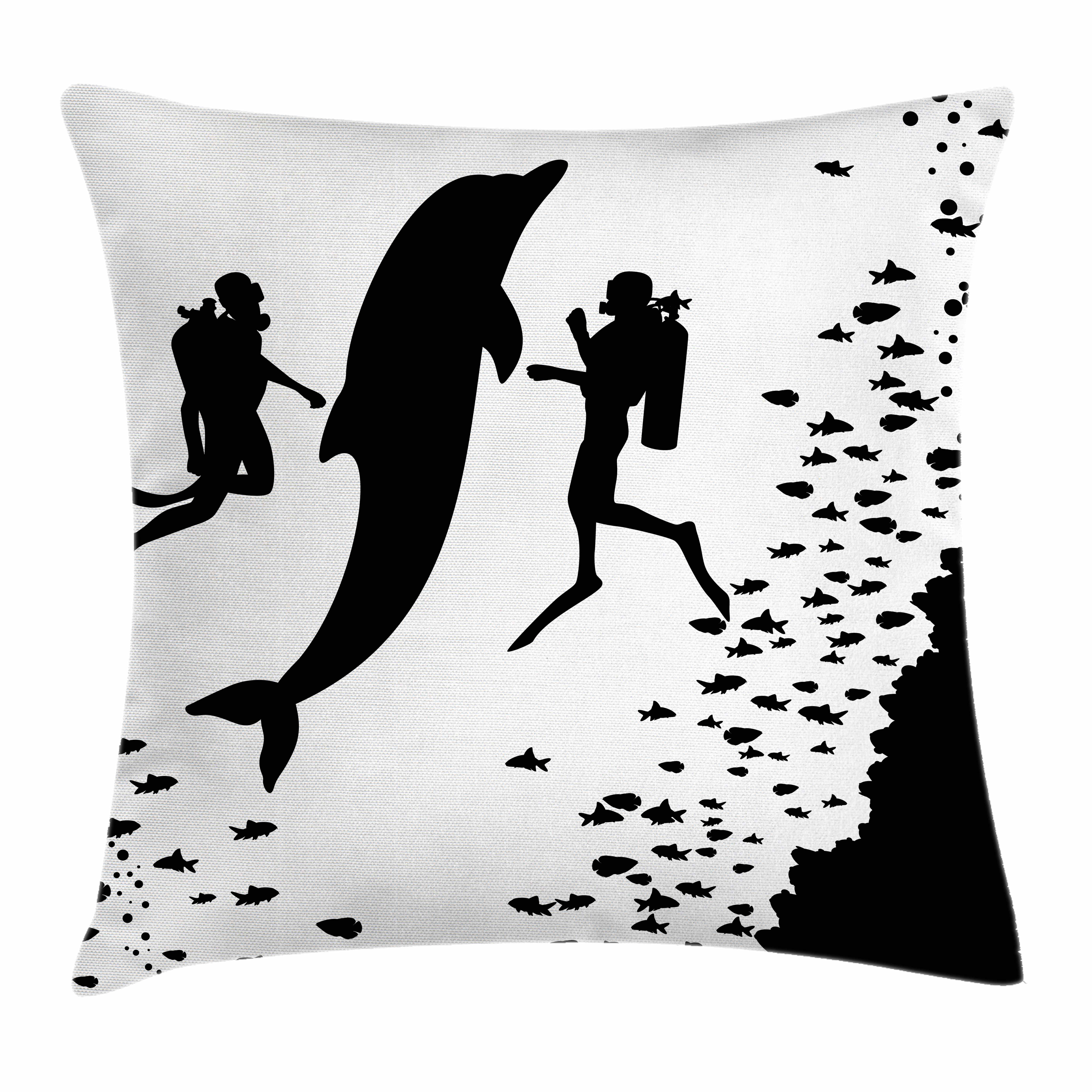 Dolphin Throw Pillow Cushion Cover Two Scuba Divers And Giant