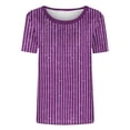 thumbnail image 3 of yillto Womens Tops Summer Short Sleeve Striped Trim Short Sleeve Shirts Round Neck Casual Tunic Tees Blouses, 3 of 4