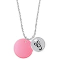 thumbnail image 1 of Delight Jewelry Acrylic 1" Disc Red Imitation Pearl Silvertone Script Initial Disc - G - Charm Necklace, 20"+3", 1 of 4