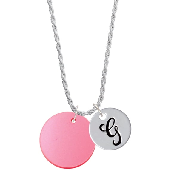 Delight Jewelry Acrylic 1" Disc Red Imitation Pearl Silvertone Script Initial Disc - G - Charm Necklace, 20"+3"