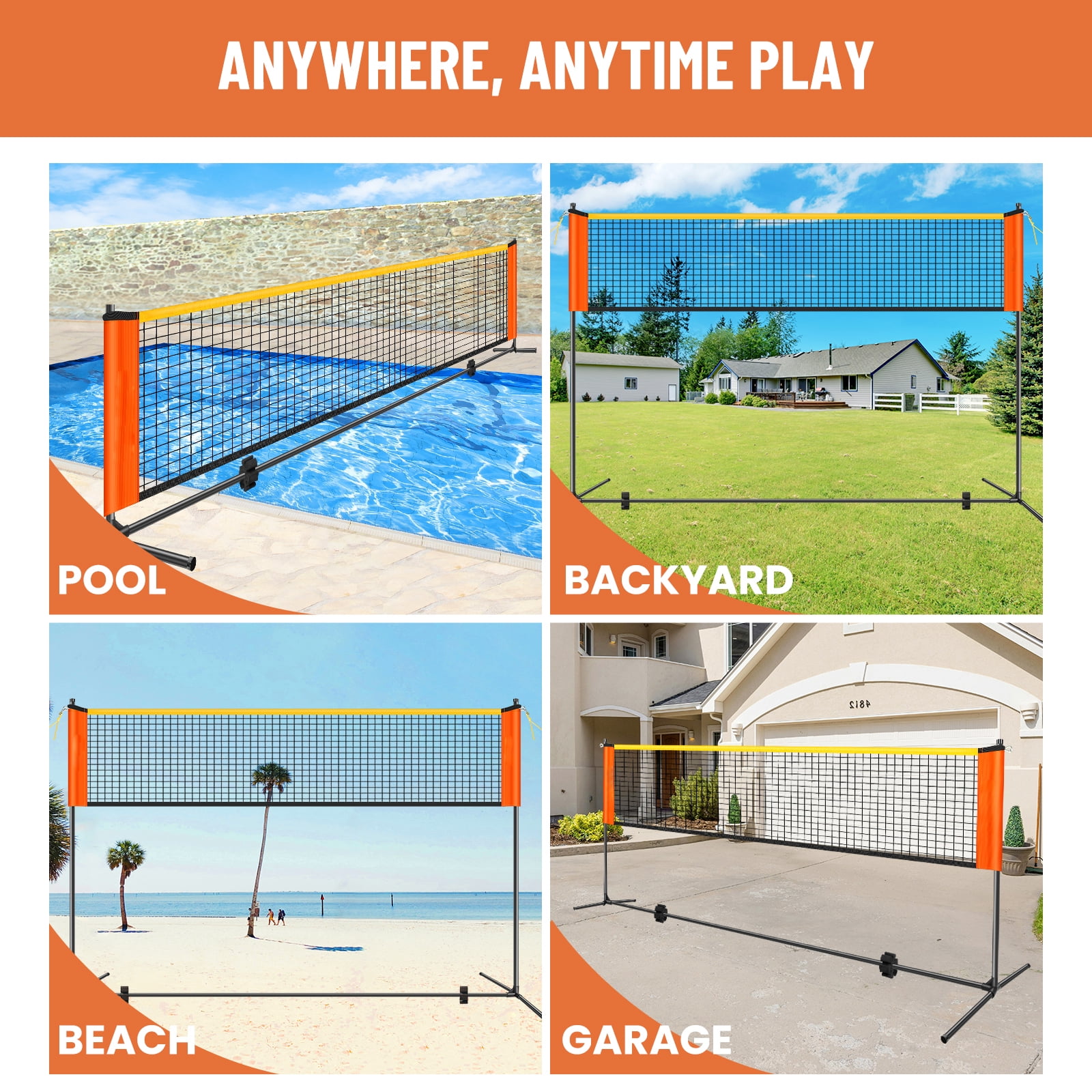 3-in-1 Adjustable Height Volleyball Badminton Pickleball Net Set